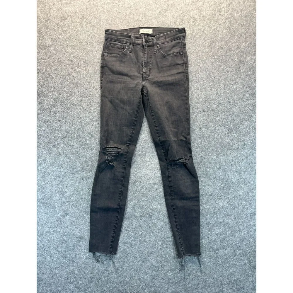 Madewell Jeans Women's 26‎ 9 Inch HIgh Rise Black Distressed Raw Hem Denim